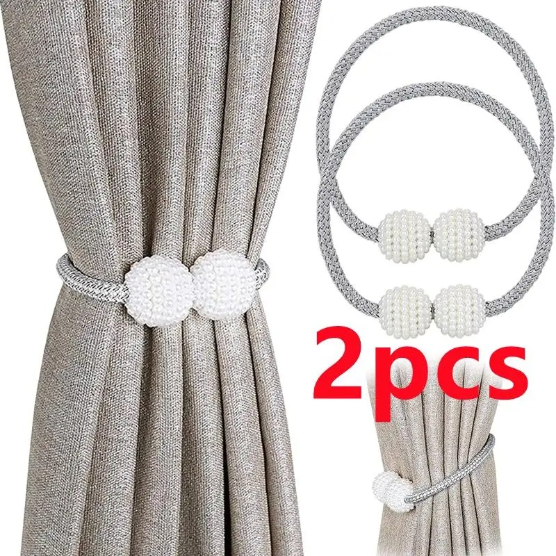 Home Bathroom Accessories - 1/2 Stück Perlen-Magnet-Vorhangclips, Vorhanghalter, Befestigungsschnallen, Hängekugel-Schnallen,