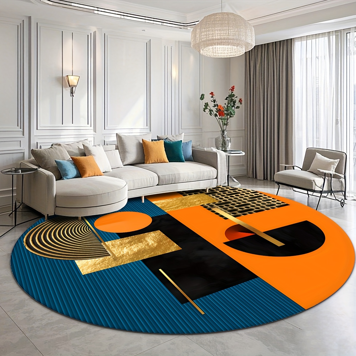 Home Bathroom Door Design - Orange Blau Gold Abstrakter Geometrischer Luxus
