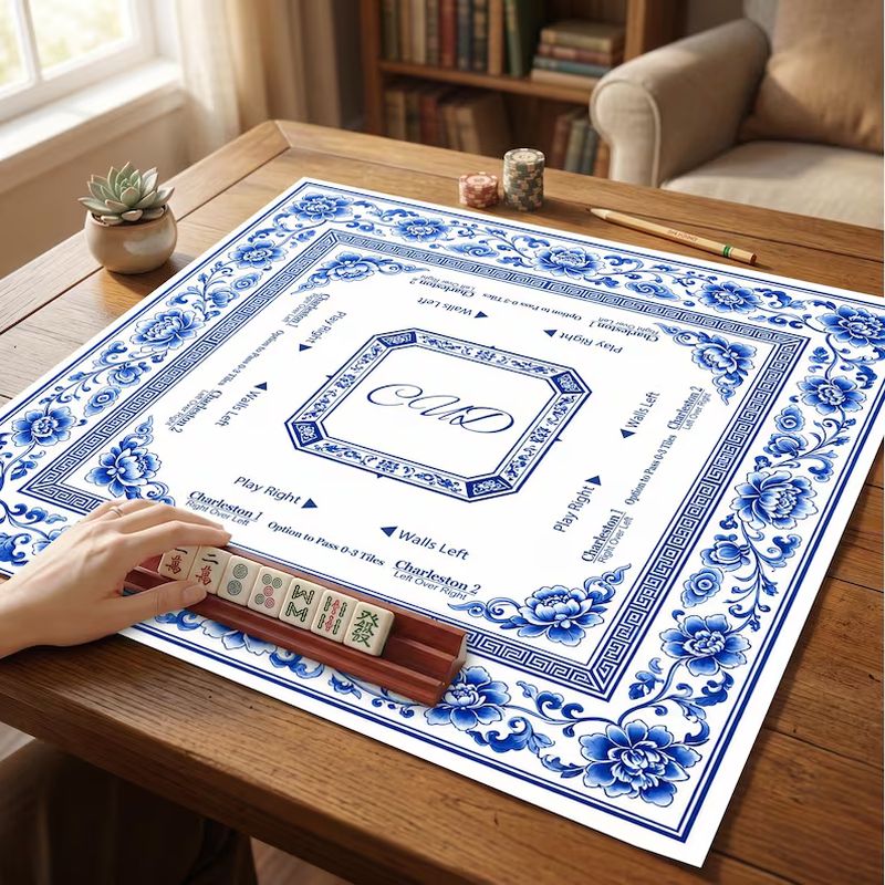 Home Bathroom Layout - VIKAMA Blau-weiße Porzellan-Mahjong-Matte im amerikanischen Stil,