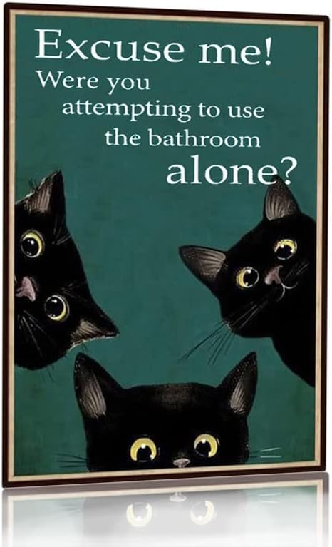 Home Alone Bathroom - Lustiges Schwarzes Katzen-Badezimmer-Dekor-Schild: „Entschuldigung, versuchen Sie