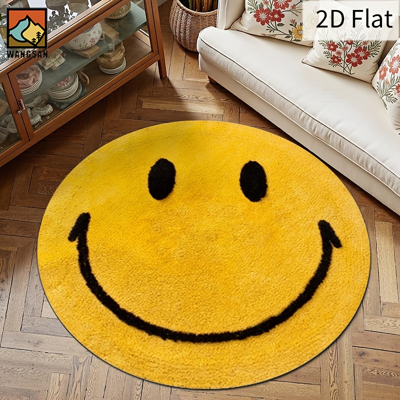 Home Bathroom Door Design - 2D Runder Flanell-Teppich Smiley-Gesicht-Design Weicher Bodenteppich