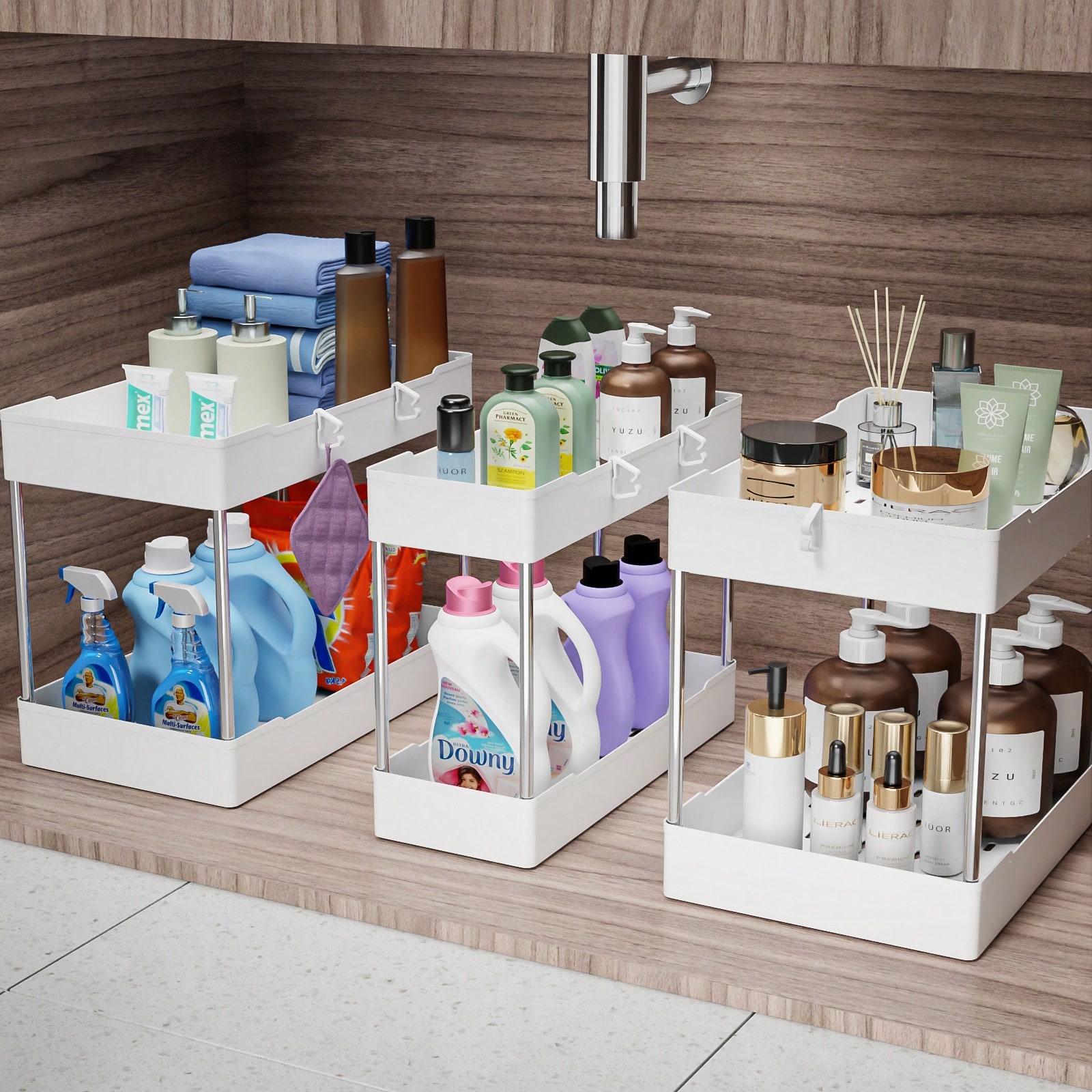 Home Depot Bathroom Sink - 3-teiliges Badezimmer-Waschbecken-Aufbewahrungsregal-Set, Waschtisch-Organizer, Multifunktionales Kosmetik-Präsentationsregal für