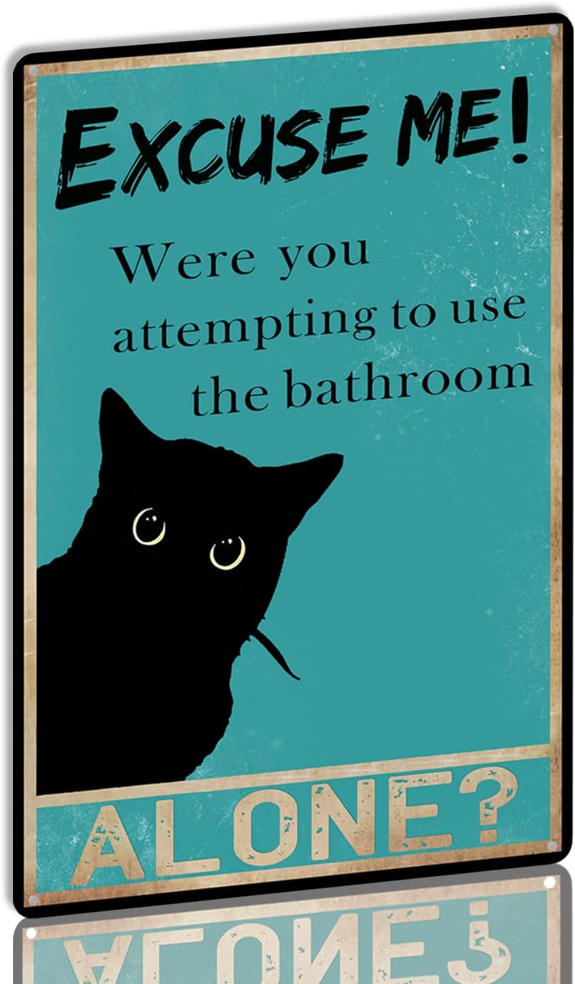 Home Alone Bathroom - Lustiges Blechschild mit schwarzer Katze für
