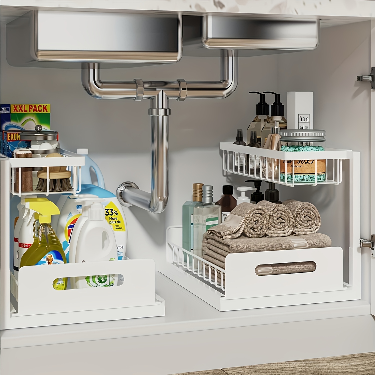 Home Depot Bathroom Sink - Ausziehbarer Unterschrank-Organizer, 2-stufiges Schieberegal für Schrankaufbewahrung,